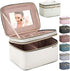 Large Makeup Bag with Mirror, Double Layer Travel Organizer Case, Large Capacity with Brush Slot Divider
