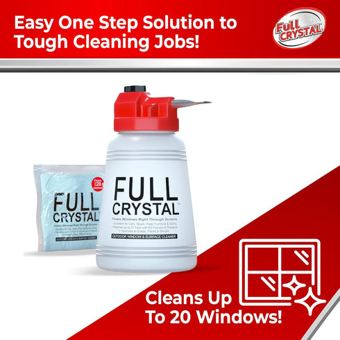 Full Crystal Window Cleaning Kit - 4 oz Glass Cleaner and 27ft Reach for Up to 20 Windows