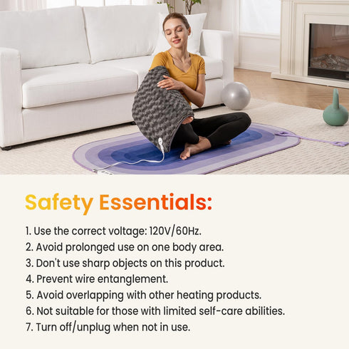 Woomer Faux Fur Electric Heating Pad for Back Pain Relief, Extra Large 20” x 24”, Two-Sided, Moist Mode, 6 Adjustable