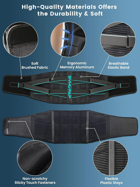 SYXUPAP Back Support Belt for Men Women - Back Brace for Lower Back Pain Relief from Sciatica, Herniated Disc, Scoliosis