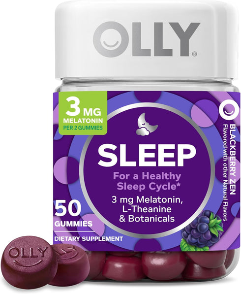 OLLY Restful Sleep Gummy Supplement with Melatonin & L-Theanine Chamomile, Blackberry Zen, 50 Gummies