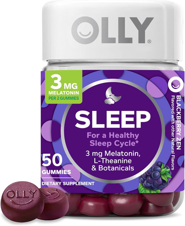OLLY Restful Sleep Gummy Supplement with Melatonin & L-Theanine Chamomile, Blackberry Zen, 50 Gummies