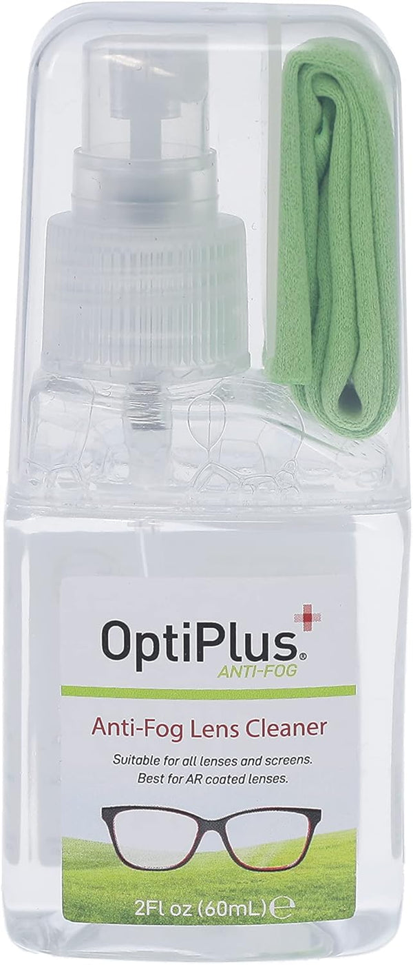 OptiPlus Anti-Fog Lens Cleaning Spray Kit with Microfiber Cloth for Glasses, Screens, Optical Lens, and More