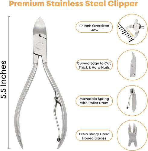 Stellmacher Toenail Clippers, Professional Nail Care Kit with Stainless Steel Nail Clipper, 4 Pieces Manicure & Pedicure Kit for Men and Women, Mens Grooming Kit