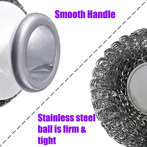 Heavy Duty Stainless Steel Wool Scrubber with Handle, Steel Brush for Cleaning Pots, Pans, Grills, Sink (4 Pack)