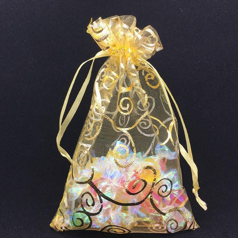 Wedding Favors Small Gift Bags, 100pcs Gold Organza Bags 3.9x4.7 Inch (10x12cm) for Party Favor Bags
