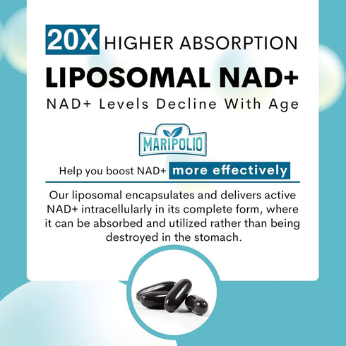 Liposomal NAD+ Supplement 1000 mg | Highest NAD Potency | Max Absorption Pure NAD Supplement for Energy, DNA Repair,