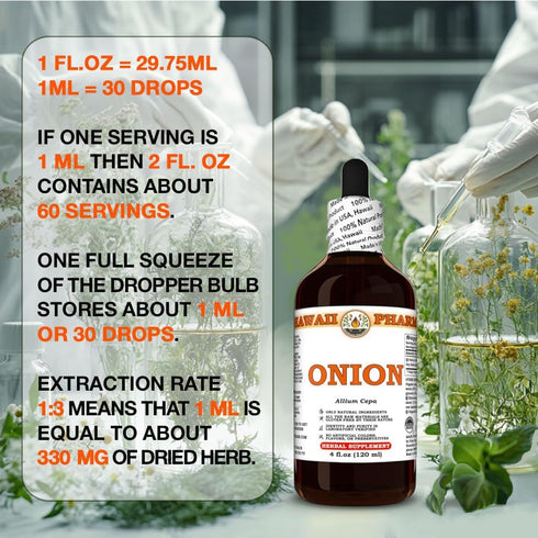 Hawaii Pharm Bulb 2 fl.oz Onion (Allium Cepa) Dry Tincture, All Natural, Vegan, Pure Liquid Extract