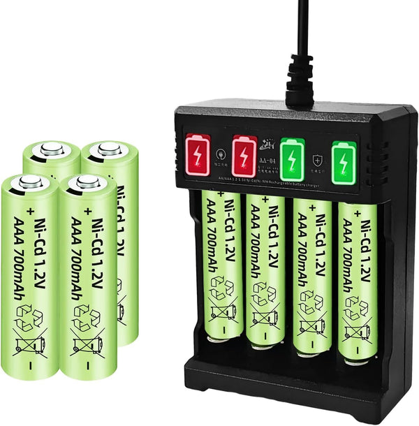 Fytoo 8PCS 1.2V 700mAh Ni-Cd AAA Battery with USB Charger for Wireless Microphone, Electric Toys, RC Mouse, Calculator,
