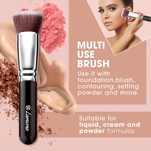 LAMORA Liquid Makeup Foundation Brush - Kabuki Face Brush for Cream, Powder, Blush, Concealer - Flat Top Blending Brush