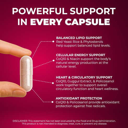 Mountain Health CoQ10, 7-Ingredient (120 HeartSavior Natural Cholesterol Support Supplement with Red Yeast Rice, Plant