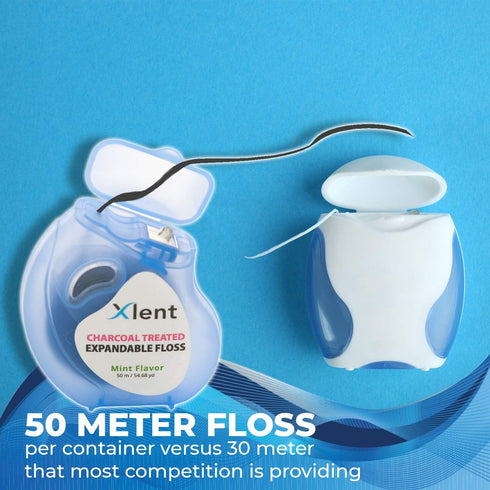 Xlent Expandable Floss, Activated Charcoal, Xylitol Natural Based Wax, Fresh Mint Flavor, 3 Count