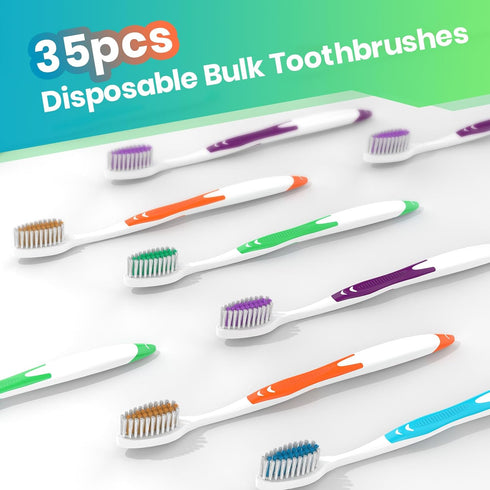 Bulk Toothbrushes 35 Pack - Individually Wrapped Toothbrushes for Adults & Kids, Disposable Medium Soft for Travel