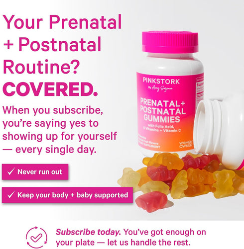 Gummy 60 Gummies Pink Stork Fertility + Prenatal + Postnatal Vitamins Full Motherhood Journey Support Multivitamin