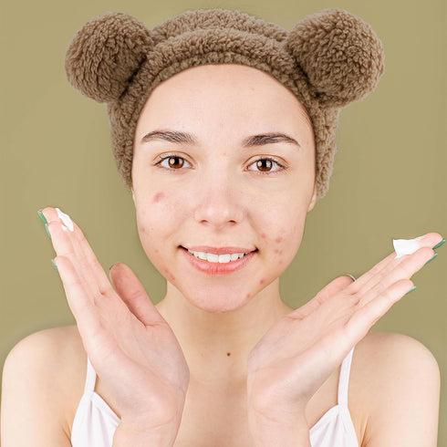 YISSION 2PCS Bear Ears No Slip Spa Headband for Face Wash, Makeup, Skincare, Elastic Hair Band for Women Girls (Brown