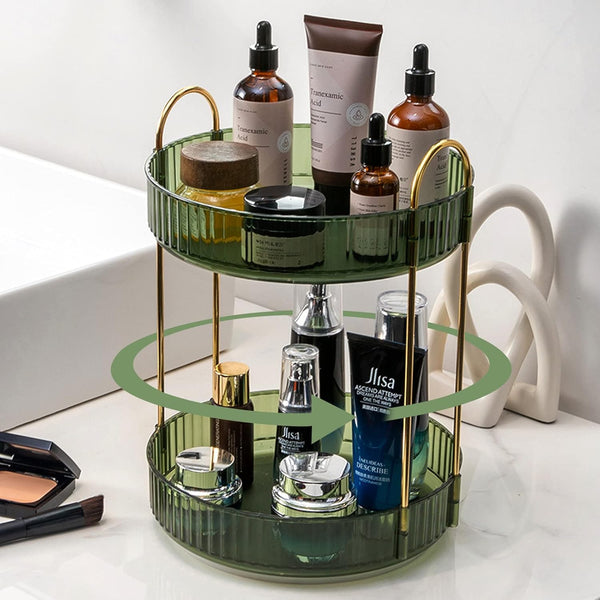 Rotating Makeup Organizer for Vanity, 2 Tier High-Capacity Skincare Storage with 360 Spinning for Countertop