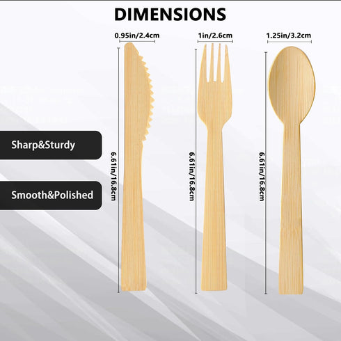 Disposable Bamboo Cutlery Set, 200 Pieces (100 Forks, 50 Spoons, 50 Knives), Eco-Friendly Biodegradable for Party