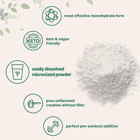 Creatine Monohydrate Powder 500 Grams, 5000mg Per Serving, Unflavored, Pure, Keto & Vegan