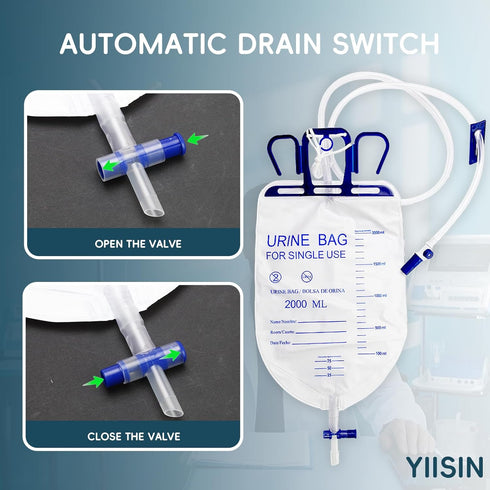 Overnight,20pcs Sets,1pcs 2000ml Bags,2pcs 1000ml Bags,5pcs Device,1Tapes(1.38inch/35mm/Large Condom Catheters for Men