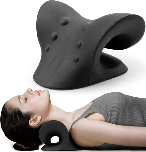 RESTCLOUD Neck and Shoulder Relaxer, Cervical Traction Device for TMJ Pain Relief, Chiropractic Pillow, Black