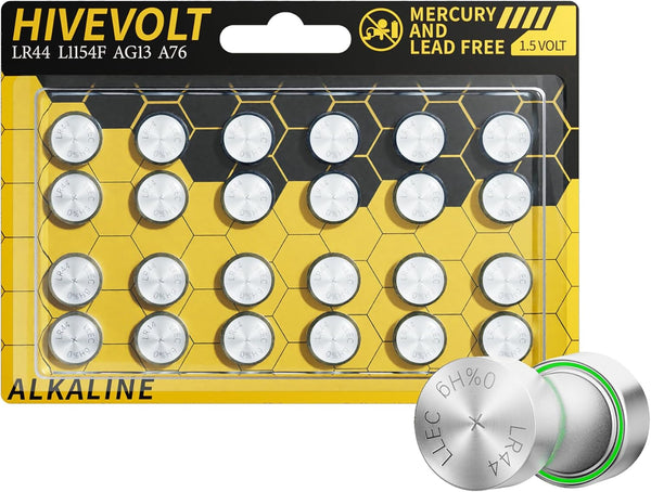 HIVEVOLT AG13 LR44 Batteries 24 Count, L1154F A76 357 303 SR44 Premium Alkaline