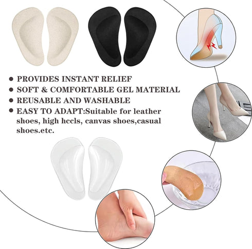 Correct-Position Gel Arch Support Insoles: Plantar Fasciitis & Flat Feet Relief, 6 Pairs (Clear*2, Beige*2, Black*2)