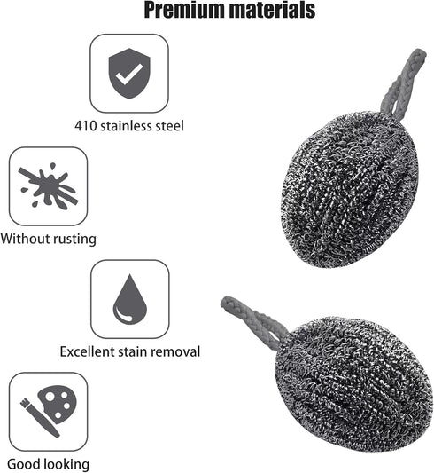 Shaoduoli Ball(30g/4pcs) Stainless Steel Wool,Kitchen Scrubber with Hanging Lanyard,Heavy Duty Metal Scrubbing