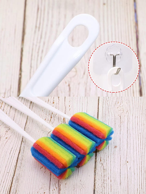 3PCS Cleaning Bottle Sponge Brush with Long Handle, Scrub Brushes for Kitchen Cleaning Glasses & Mugs (Color Random)