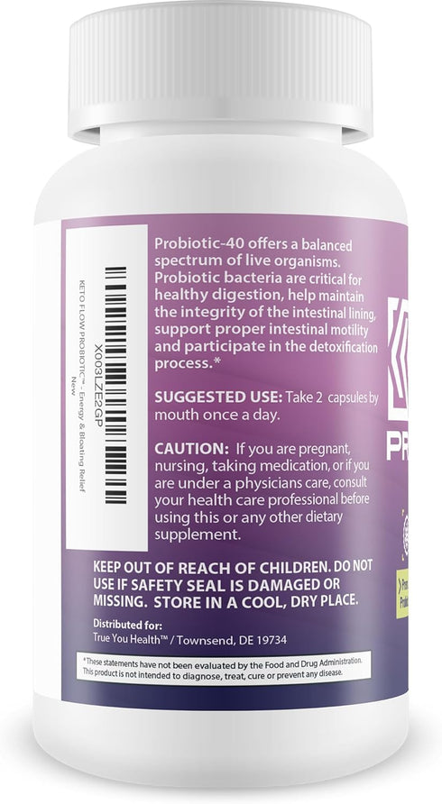 KETO FLOW PROBIOTIC - Premium Probiotics & Prebiotics, Keto Friendly Formula, 40 Billion CFU for Gut Biome