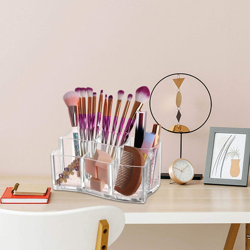 Tbestmax 6 Slot Acrylic Makeup Brushes Holder, Clear Cosmetics Storage Organizer, Eyebrow Pen Container