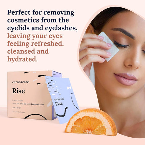 Rise Eyelid Wipes with Tea Tree Oil & Hyaluronic Acid | Dry Eye Relief | Travel Ready | 30 Count | FSA & HSA Eligible
