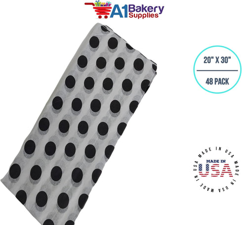 Black and White Polka Dot Tissue Paper, 20 Inch x 30 Inch, 48 Sheets Premium Paper