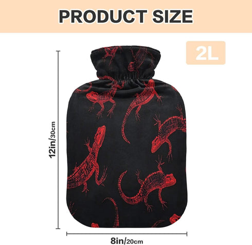 miaozhen 2L Black and Red Halloween Evil Geckoes Cute hot Water Bottle with Soft Cover hot Compress Bag for Arthritis
