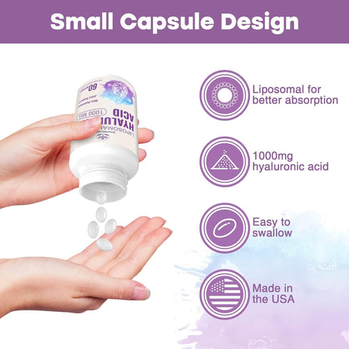 Liposomal Hyaluronic Acid Capsules - 1000mg Hyaluronic Acid Supplements for Skin Hydration and Joint Lubrication, 120