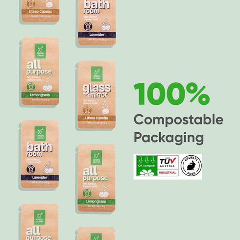 Bathroom Refill 3-Pack - Certified Compostable Packaging, Natural Eco-Friendly Cleaning Solution for Bathrooms
