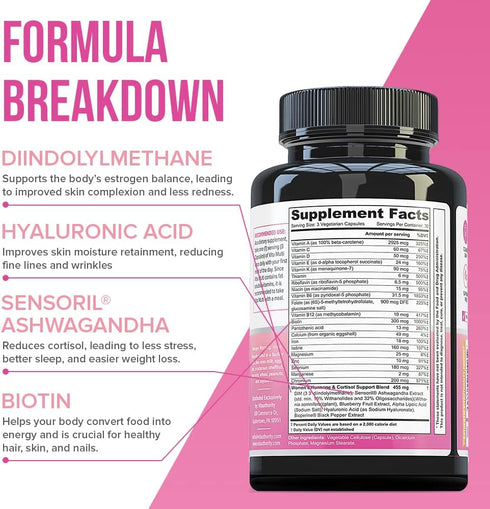 VITA Multi Multivitamin for Women - Daily Multi-Vitamin Supplement with DIM, Iodine, Ashwagandha | Supports Youthful