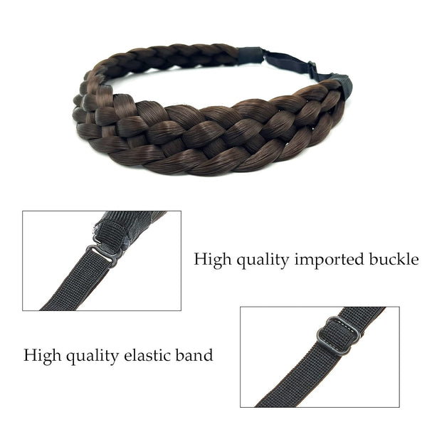 TOECWEGR 5 Strands Synthetic Hair Braided Headband Classic Chunky Wide Plaited Braids Multi Color Ladies Hair