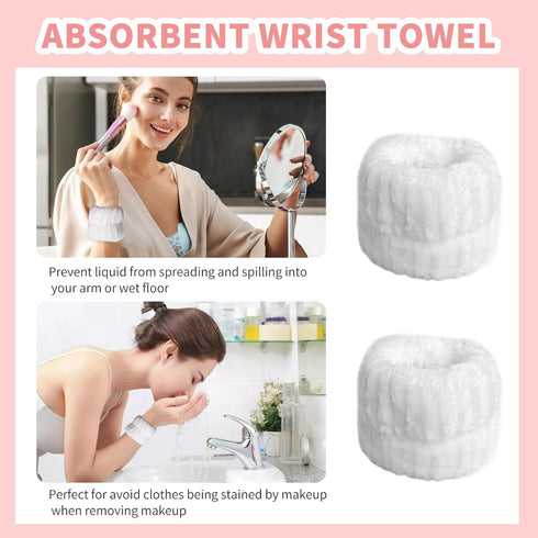 WSYUB Spa Headband and Wristband Set, Face Wash Headband, Makeup Skincare Wrist Bands for Washing Face, White
