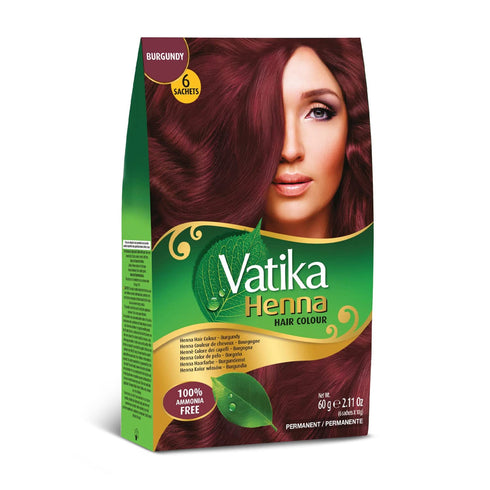 Vatika Naturals Permanent Hair Dye Burgundy, 100% Grey Coverage, Ammonia-Free, 6 Sachets (10g each)