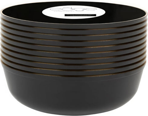 Blue Sky Edge Black Bowls with Gold Rim - 16 oz (10 Count) Disposable Round Plastic for Parties, Events & Occasions