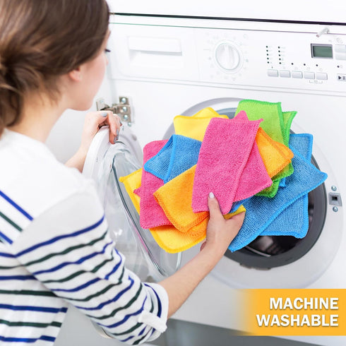Microfiber Cleaning Cloth, 6"x6" Rags, Reasonable Kitchen Towels, 30 Pcs in Green, Blue, Yellow, Pink, Orange