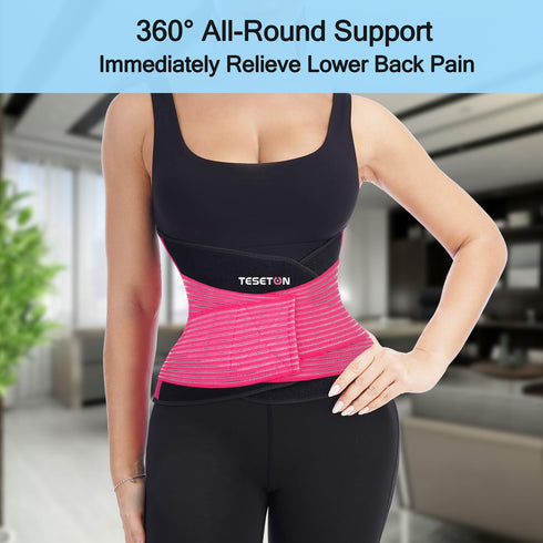 Back Support Brace Belt for Men & Women, Breathable Lumbar Support for Lower Back Pain & Sciatica Relief, Pink-M
