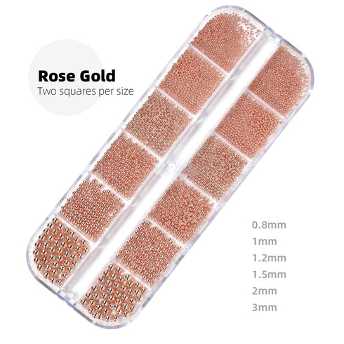 Mini Caviar Beads for Nail Art, Gold Silver Rose Gold 3D Metal Ball Decorative Accessories Set