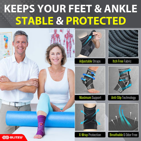 Ankle Compression Sleeve with Strap for Women, Men, Plantar Fasciitis Relief, Achilles Tendonitis, Black M