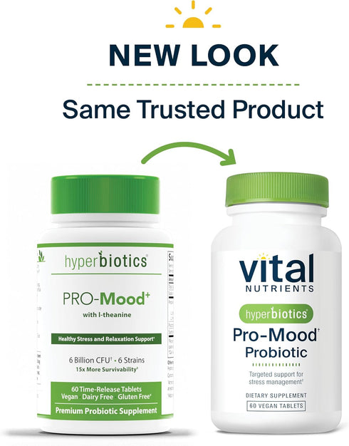 Hyperbiotics Vital Nutrients Pro-Mood Probiotic Supplement - Supports Stress Management, 60 Count