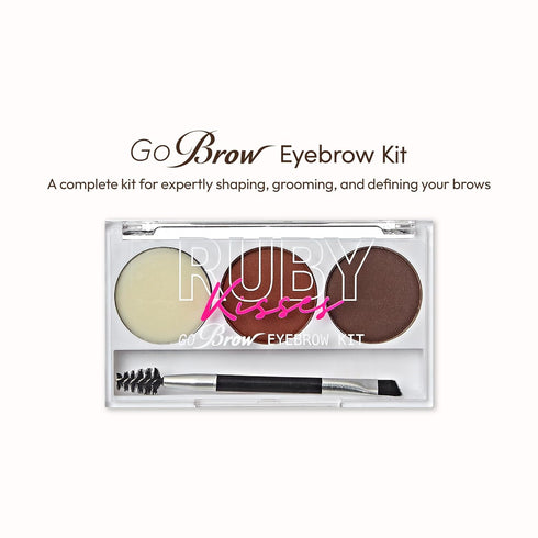 Ruby Kisses Go Brow Eyebrow Kit, Dual Shade Powder & Wax, Includes 3 Stencils for Natural Brow Look, Ideal for Sparse