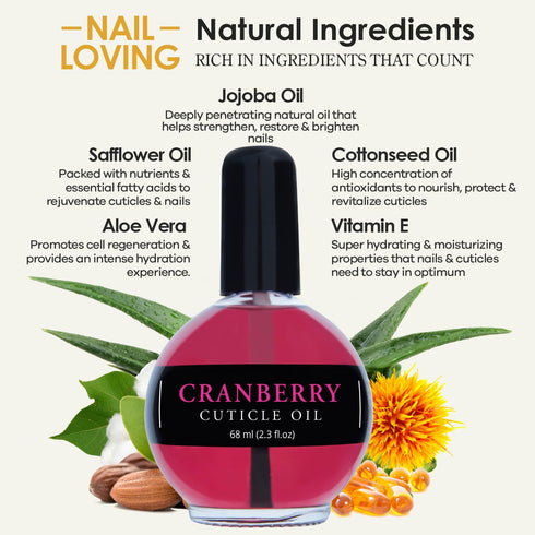 Moisturizing Cuticle & Nail Care Oil – 2.3 Fl Oz Cranberry Scented, Infused with Jojoba Oil, Aloe, Vitamin E