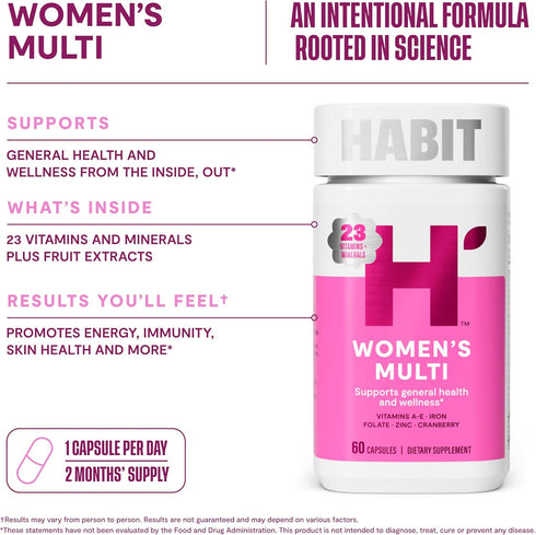 HABIT Womens Multi Supplement (60 Capsules) - New Look, Supports General Health & Wellness, 23 Essential Vitamins and