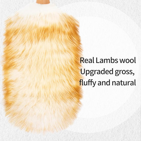 Lambswool Duster, 19.6 inches Long, Solid Wooden Handle, Flexible Head, Natural Feathers for Cleaning Wall, Desk