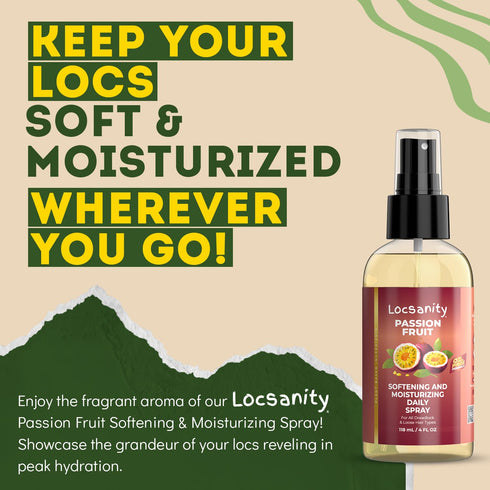 Locsanity Daily Moisturizing Spray for Dull, Dry Locs – Trial Size Passion Fruit Hair Moisturizer (4 fl oz)